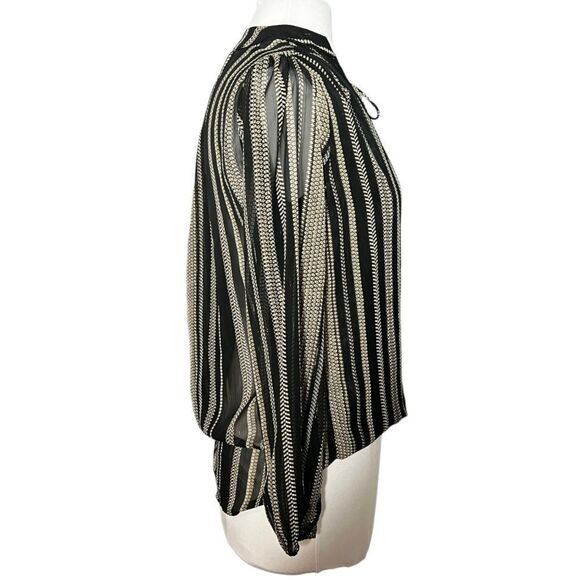 Veronica m. Draped Hem Surplice Wrap Sheer Metallic Striped Pullover Blouse - Picture 4 of 8